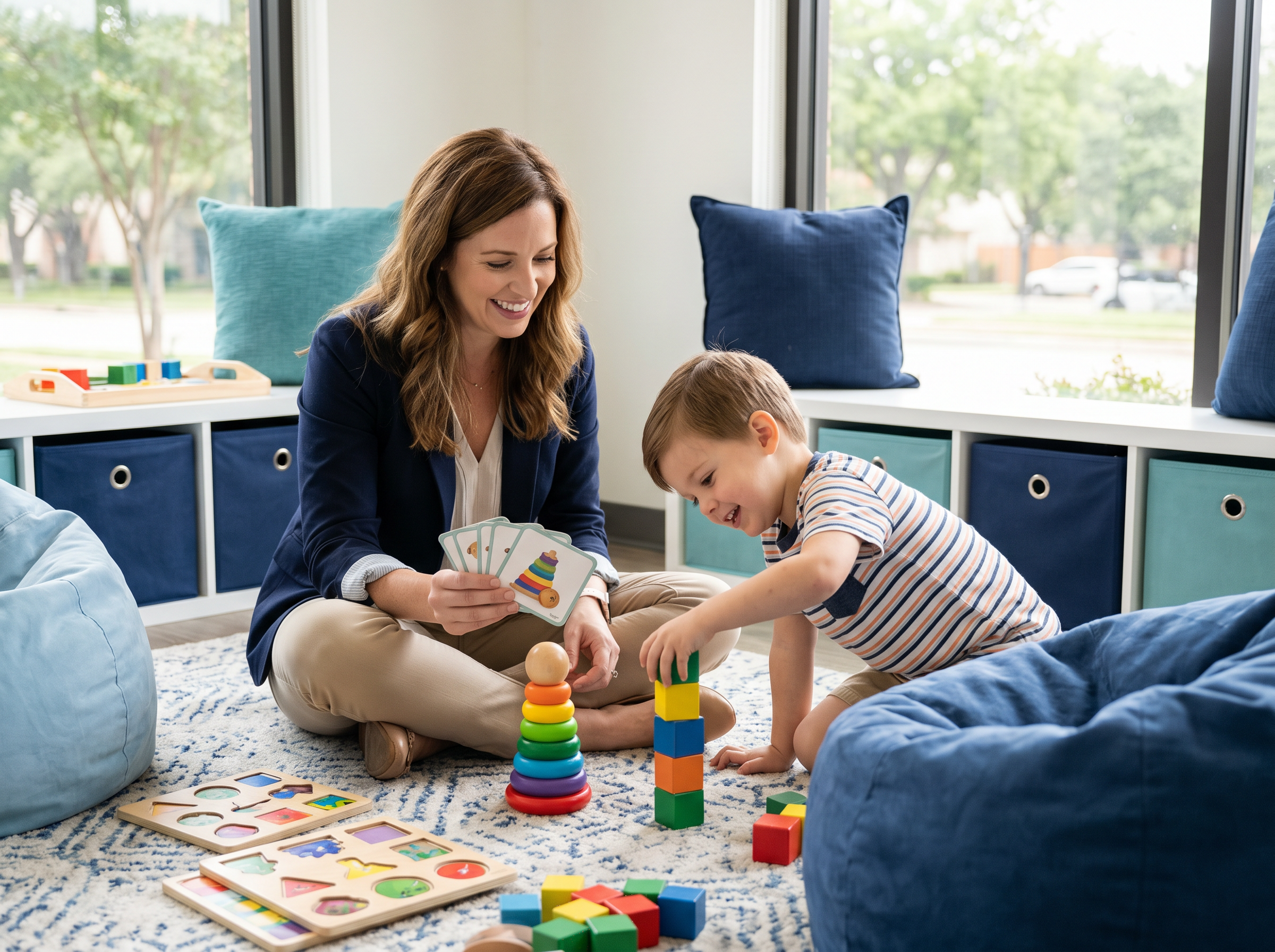 ABA therapist working with child